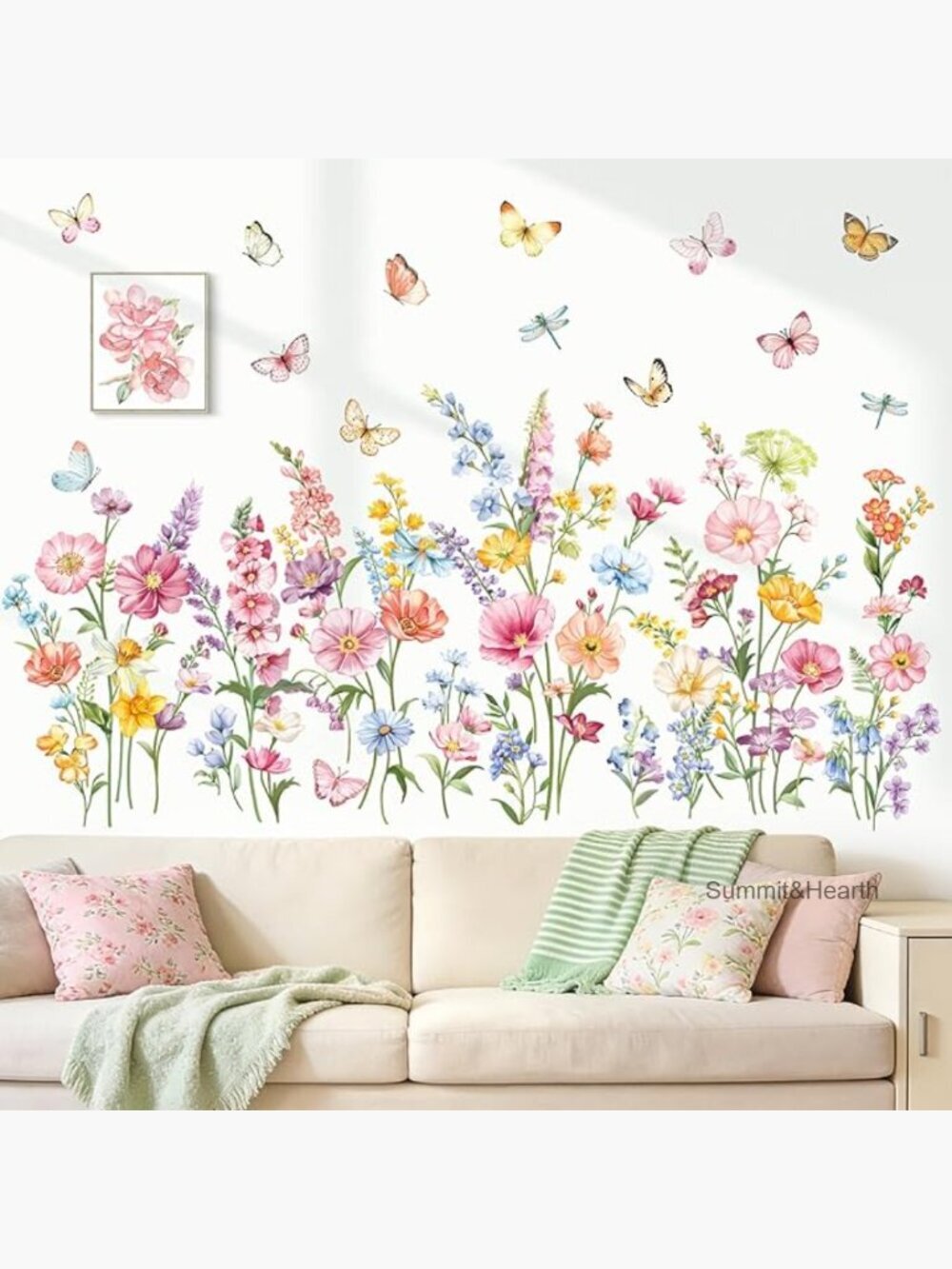 Removable Flower Wall Decals, Daisy Butterflies Stickers, 44x25in DIY Decor